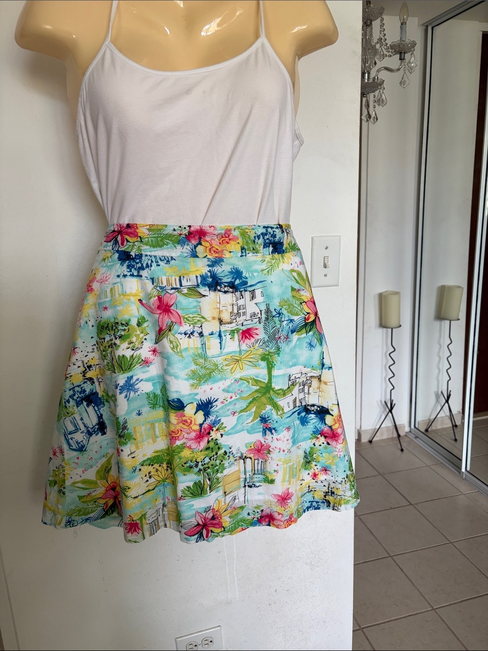 George White Multicolor Tropical Circle Skirt